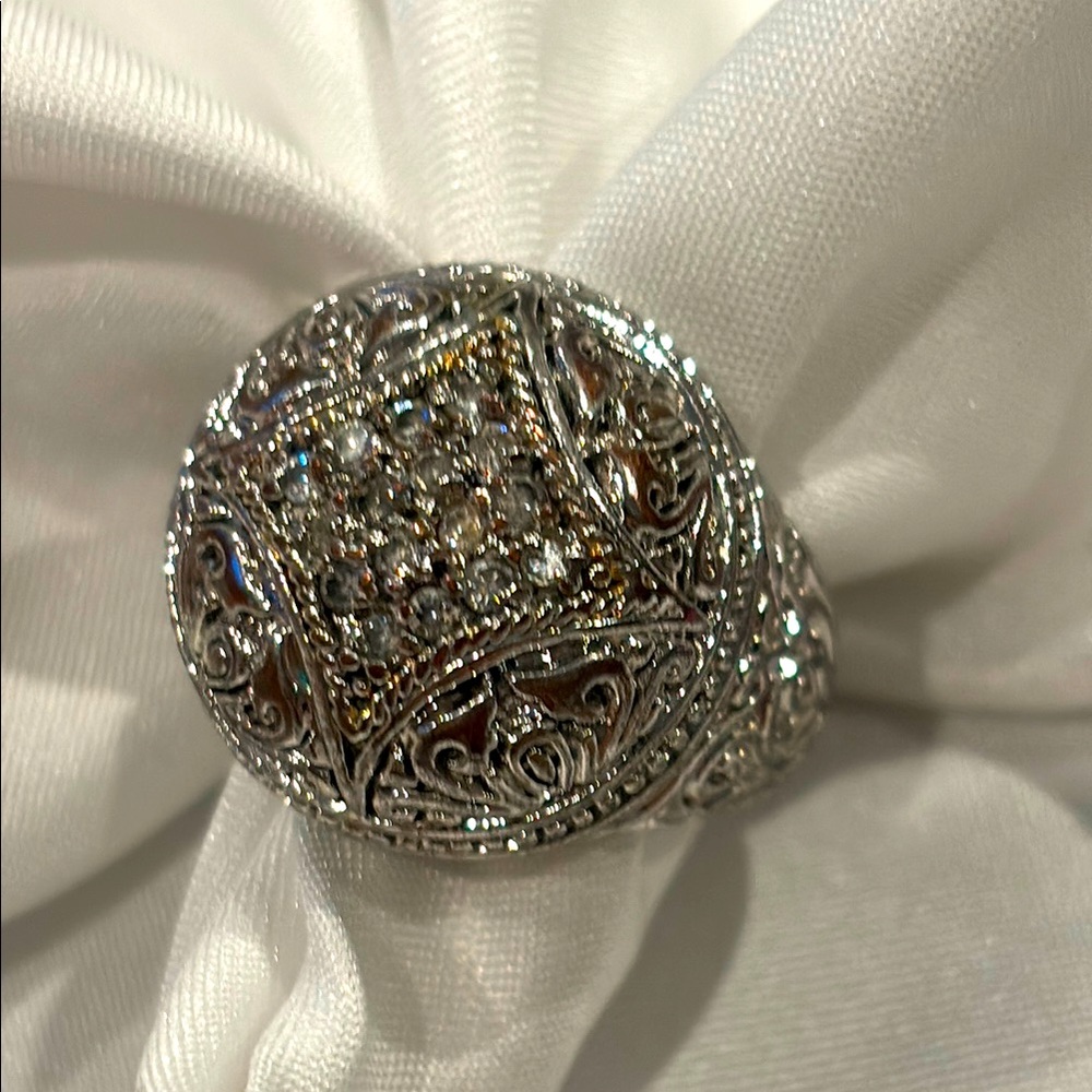 Sparkling dome ring with tiny faux diamonds.